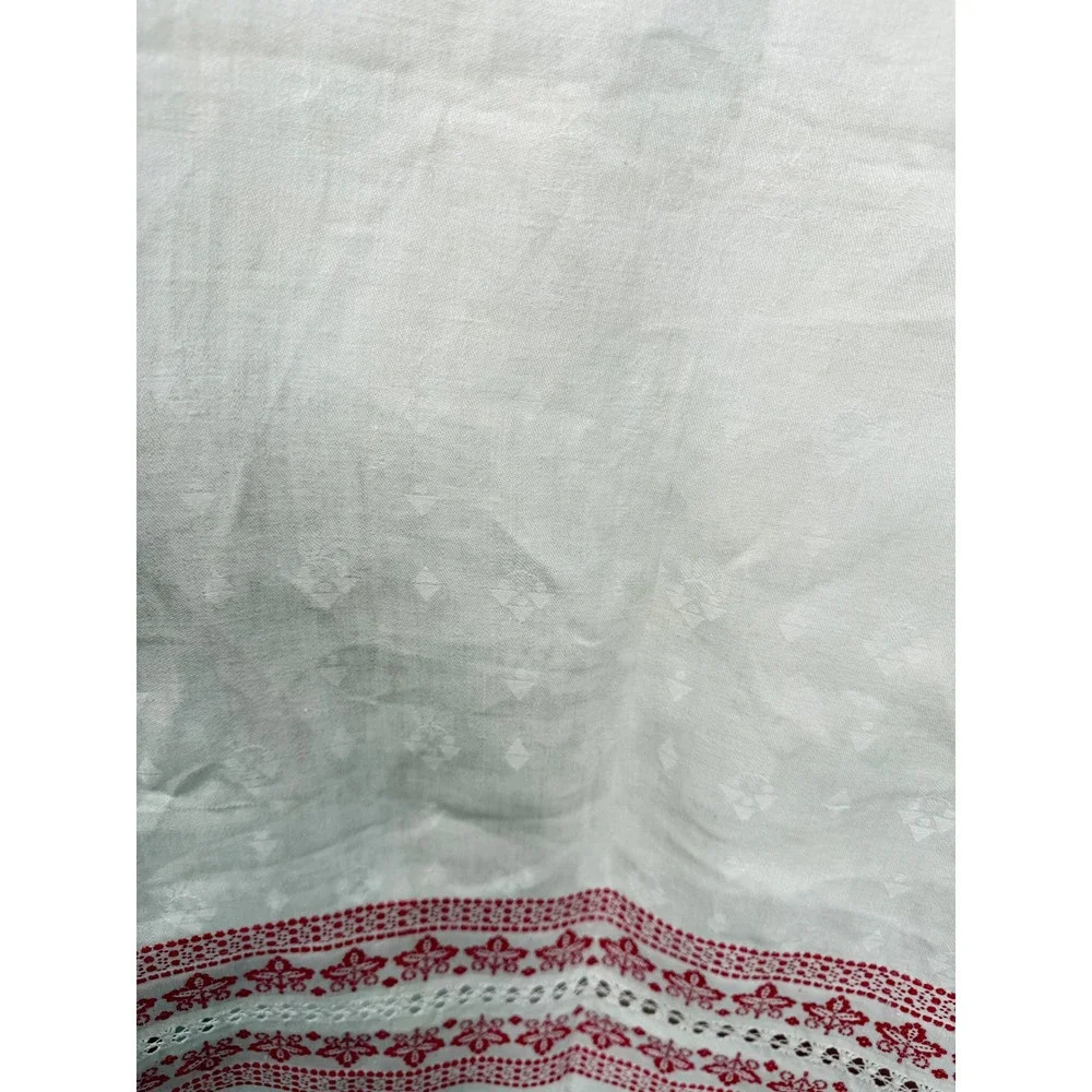 VTG Tea Towel Dresser Scarf Table Runner Red White Embroidered Fringe Boho